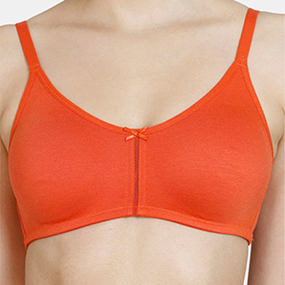 Orange Solid Non-Padded Bra