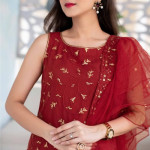 Women Red & Gold-Toned Embroidered Semi-Stitched Dress Material