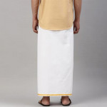 Men White & Yellow Solid Pure Cotton Dhoti