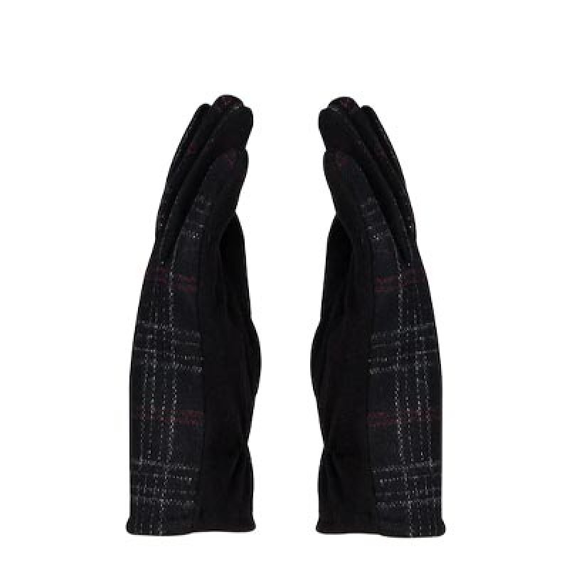 Men Black Checked Winter Gloves