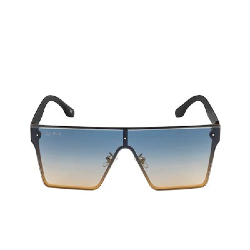 Unisex Blue Lens & Gold-Toned Shield Sunglasses with UV Protected Lens