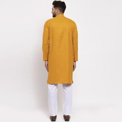 Men Yellow Kurta with Pyjamas