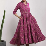 Women Pink Printed Tiered Anarkali Kurta