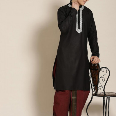 Men Burgundy Solid Cotton Dhoti Pants